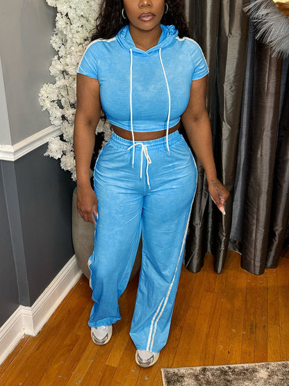 Washed Crop Hoodie & Wide Pants Set