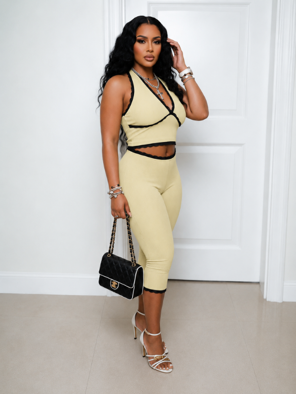 Halter Neck Capri Pants Set