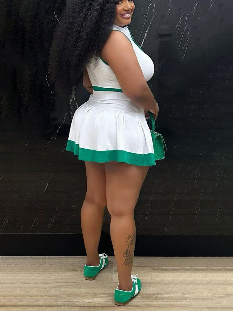 Sporty Ribbed Crop Top & Skirt Set