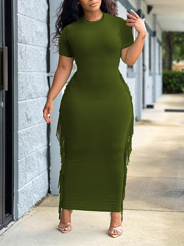 Solid Fringe-Combo Dress
