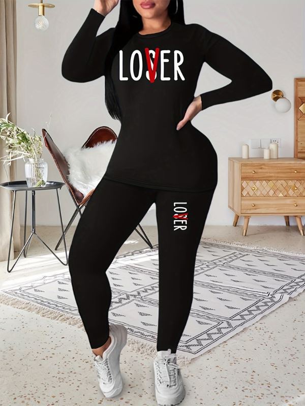 Letter Print Two-Piece Set