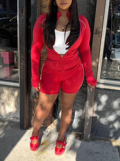 Solid Sporty 2PC Shorts Set
