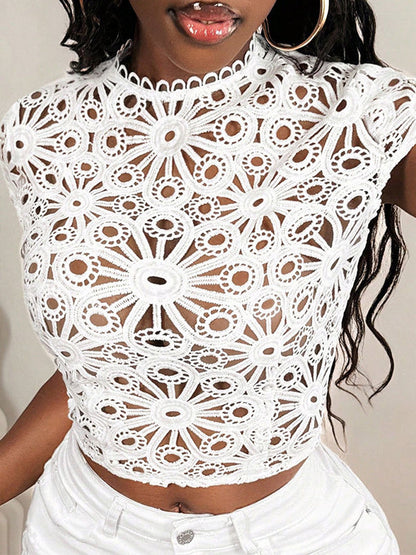 Lace Hollow Out Deep V-Neck Top