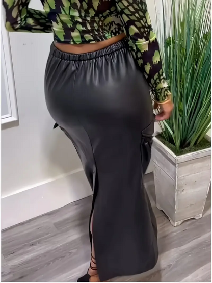 Morchique Faux Leather Cargo Skirt