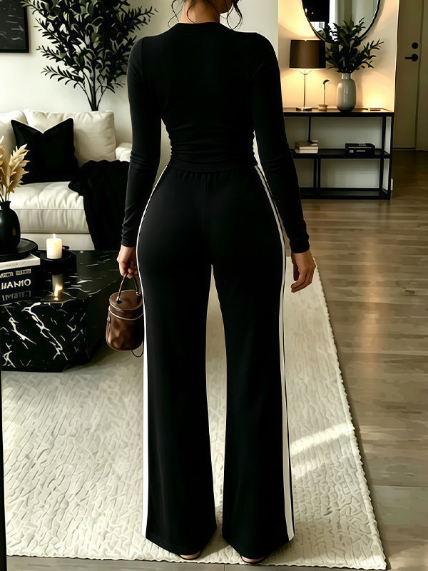 Solid Top & Striped Pants Set