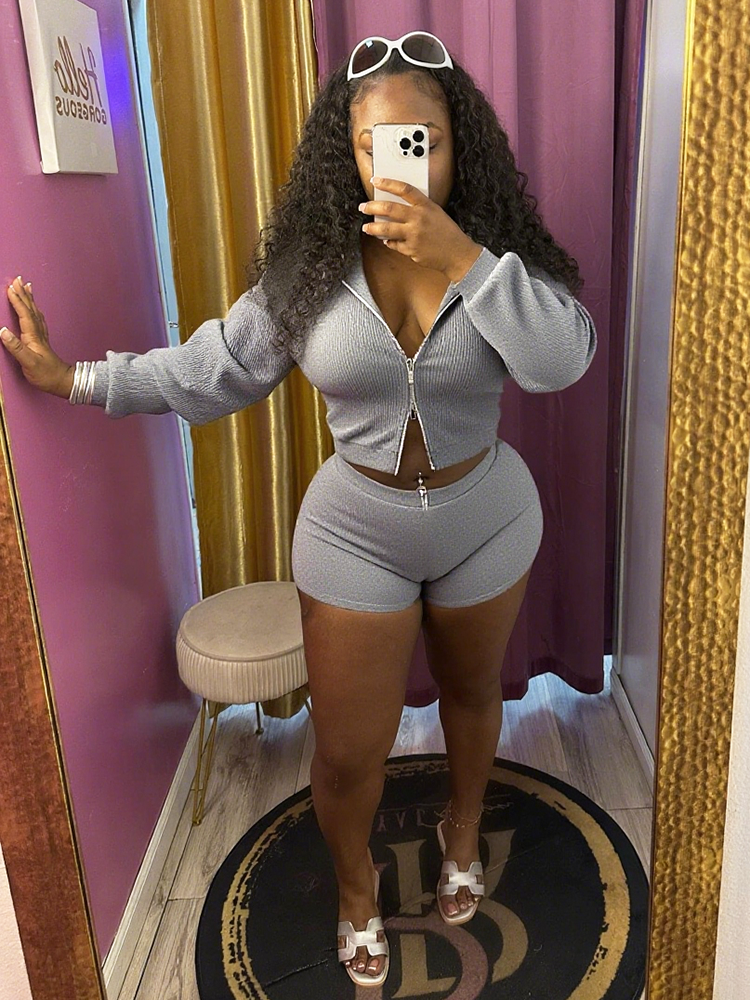 Athleisure Ribbed Three Piece Shorts Set