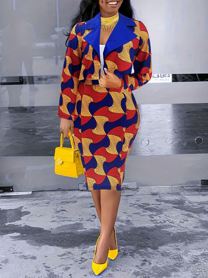 Print Blazer & Midi Skirt Set