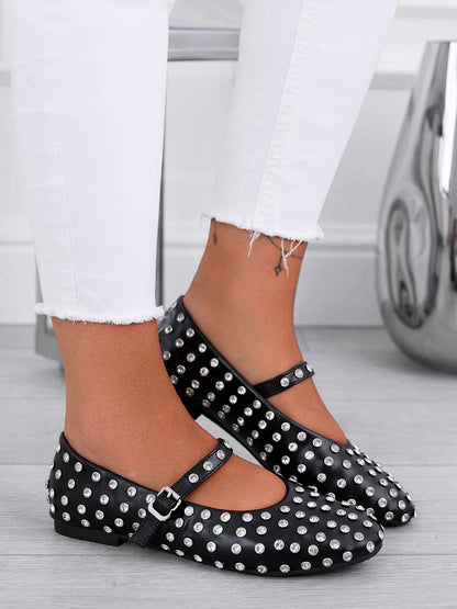 Rhinestone Leather Ballet Flats