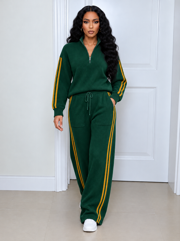Striped Zip-up Sweatshirt & Drawstring Pants Set