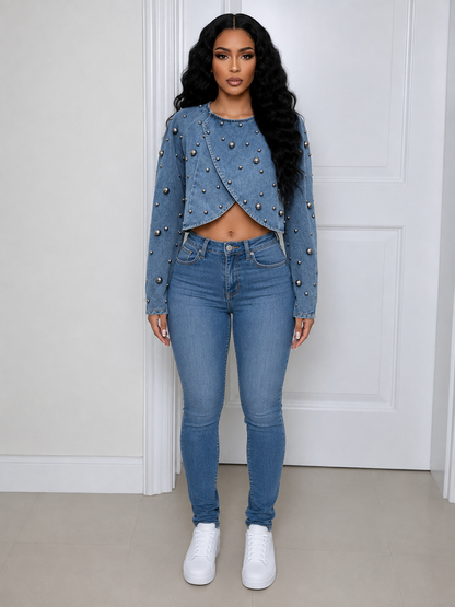 Studded Cropped Denim Jacket
