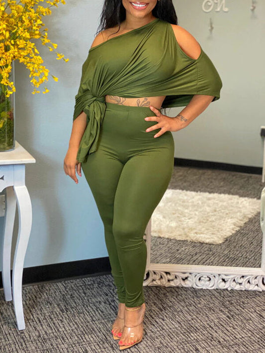 Solid Asymmetric Top & Pants Set