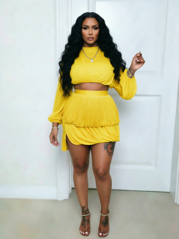 Fringe Combo Asymmetric Dress