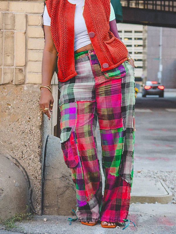 Morchique Plaid Color Blocked Straight Leg Pants