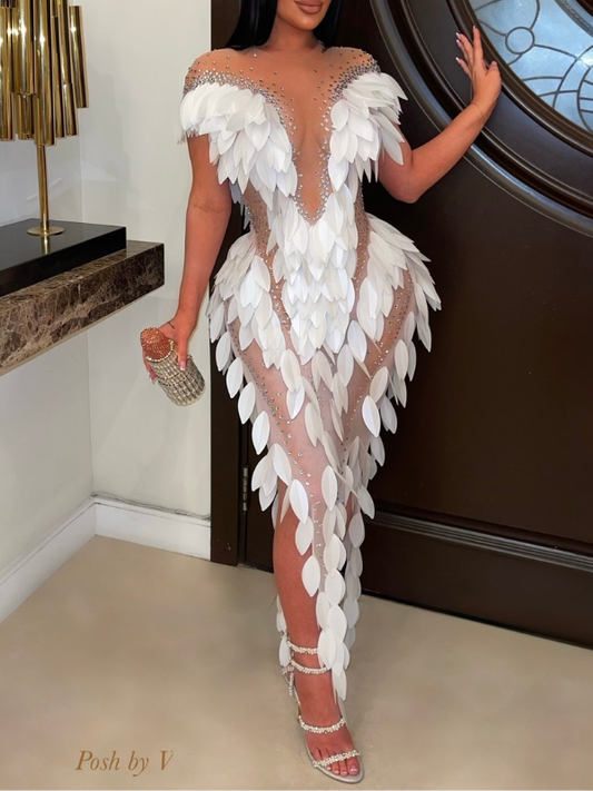 Studded Swan-Elegance Maxi Dress