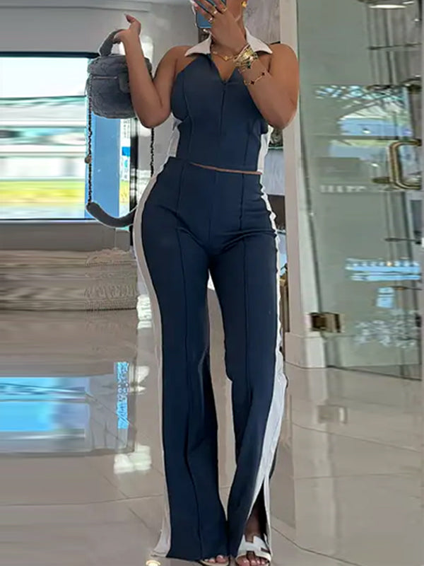 Two-Tone Halter Pants Set