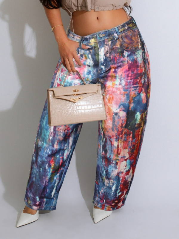 Morchique Abstract Colorblock Loose Casual Jeans