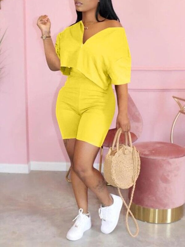 Solid Zip Top & Shorts Set