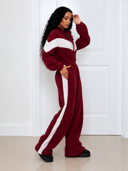 Color Block Fleece Jacket & Pants Set