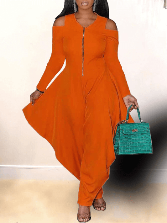 Cold-Shoulder Zip-Front Jumpsuit