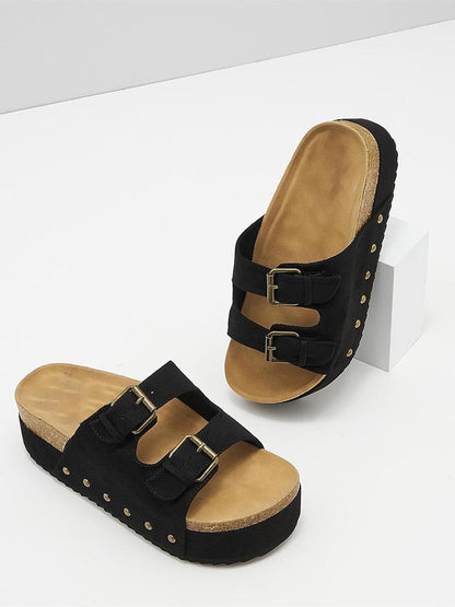 Double Buckle Strap Platform Sandals