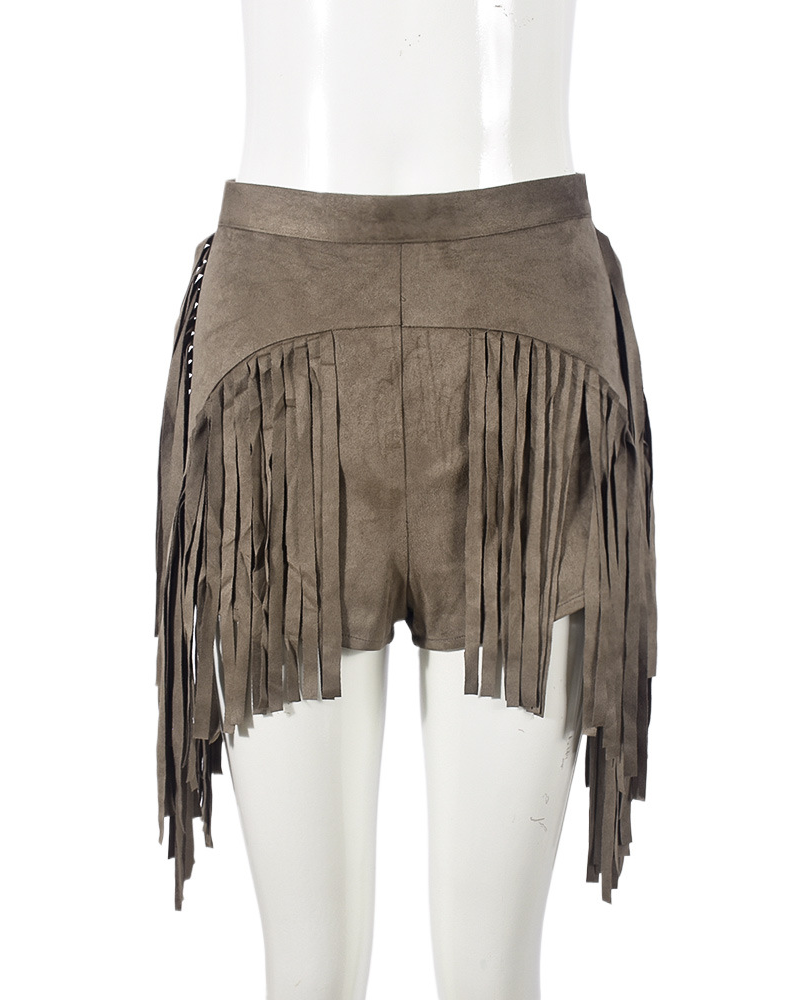 Kleid mit Wickel-Po und Quasten aus Velours-Shorts