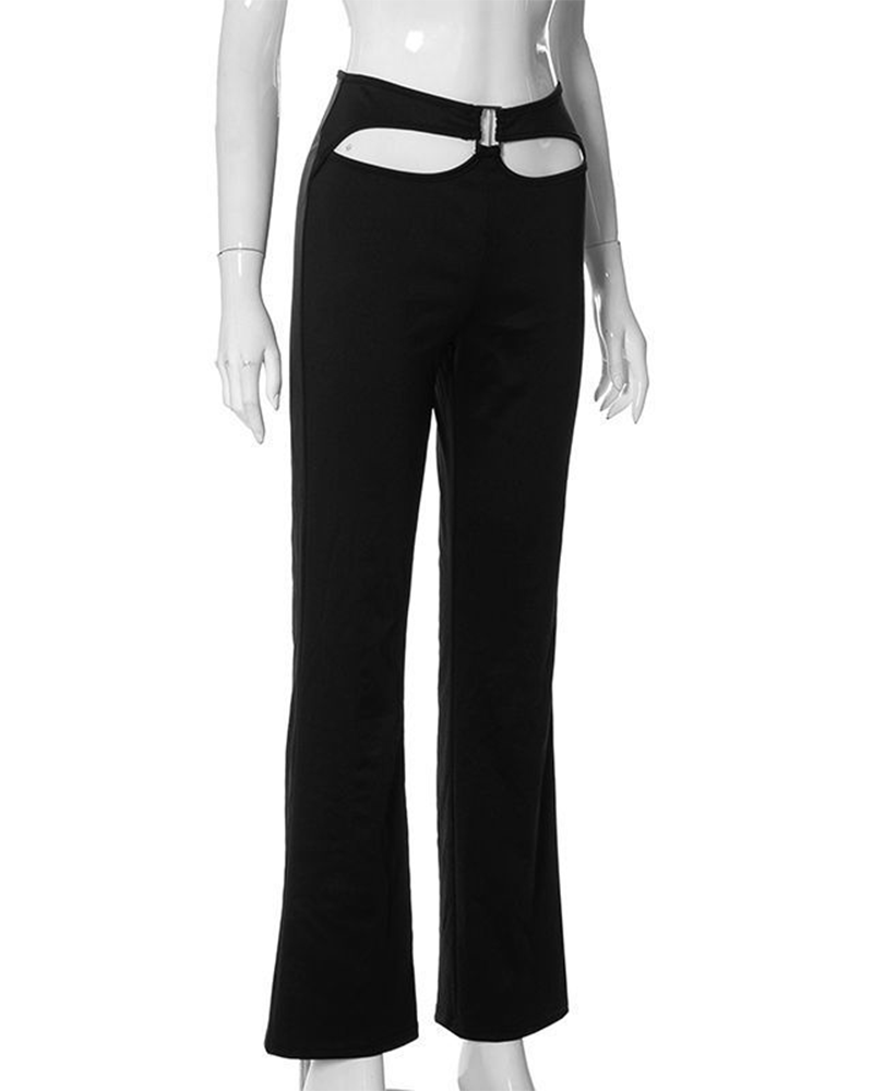 Hollow-Out High-Waist Slim Trousers