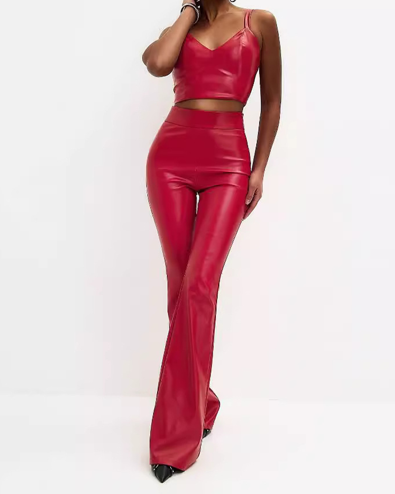 PU High-Waisted Trousers Bright