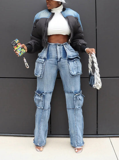 Denim Straight Cargo Jeans