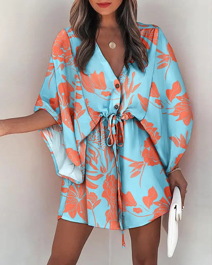 V-Neck Lace-up Casual Vacation Dress