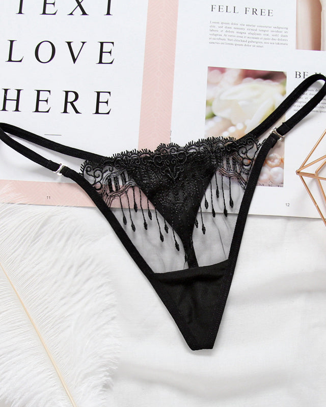 Thin Transparent Embroidered Seamless Women’s Underwear Thong Black M