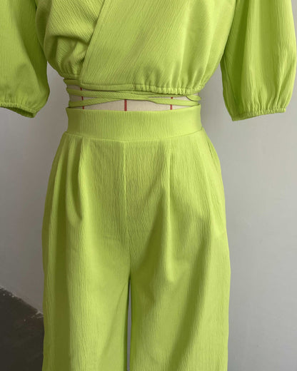 V-Neck Short-Sleeved Wide-Leg Pants Suit