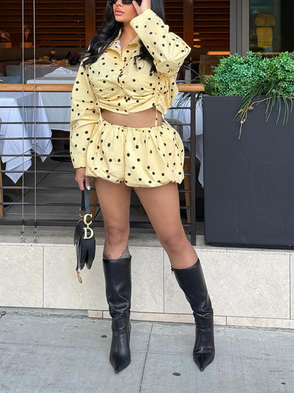Polka Dot Crop Shirt & Bubble Shorts Set