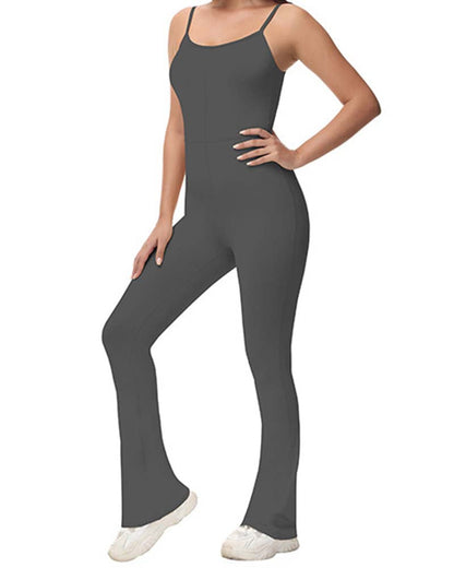 Solid Color Micro-Spliced One-Piece Yoga Pants Grey