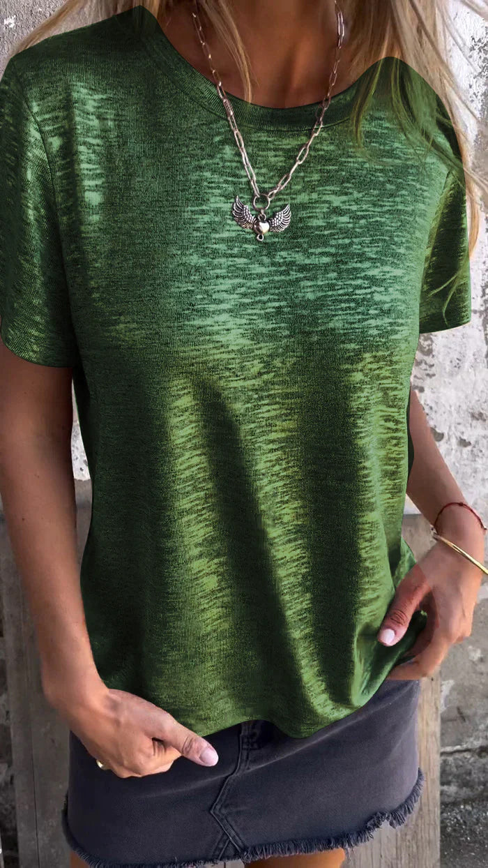 Hot Stamping Round Neck Short-sleeved V Neck T-shirt round neck top green