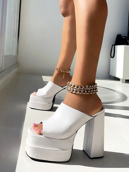 Platform Chunky Heeled Mules