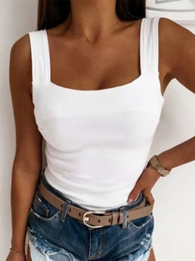 Sexy Skinny Solid Sleeveless Knit Tank White