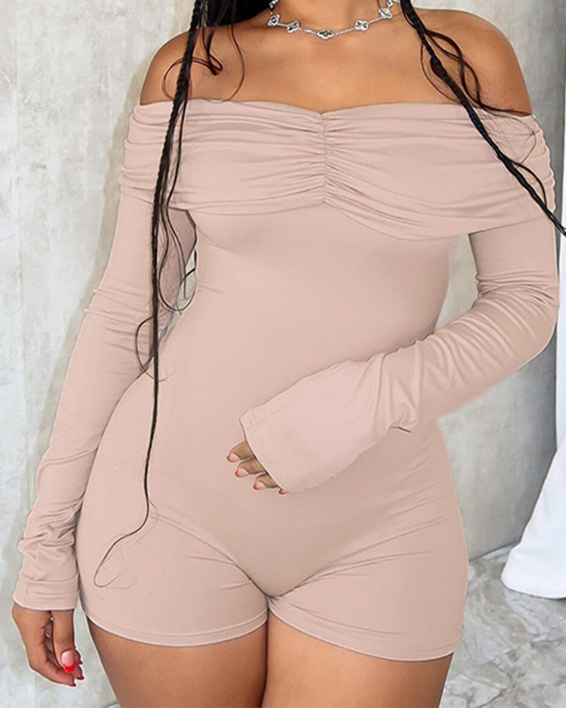 One-Shouldered Wrinkled Long-Sleeved Slim Jumpsuits