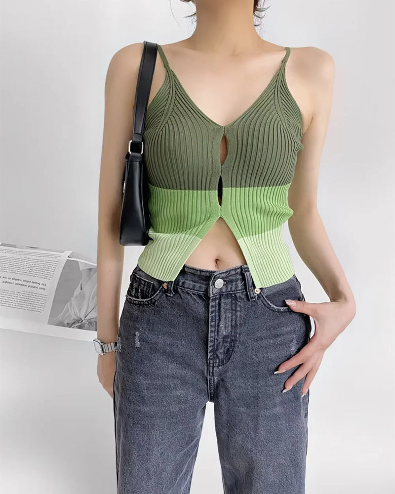 Hollow Slit Colorblock Knitted Vest