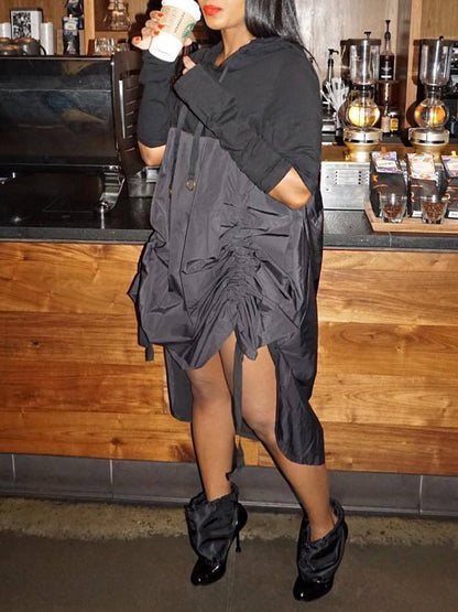 Drawstring Combo Hoodie Dress