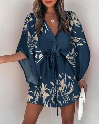 V-Neck Lace-up Casual Vacation Dress