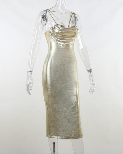 Metallic Sexy Hip-Hugging Long Bodycon Dress