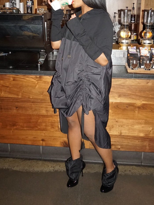 Drawstring Combo Hoodie Dress