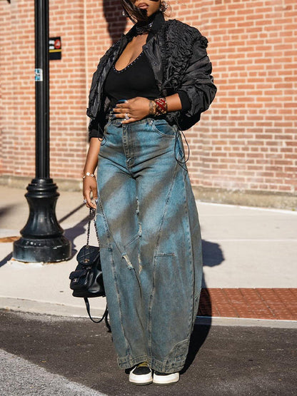 Distressed Wide-Leg Jeans