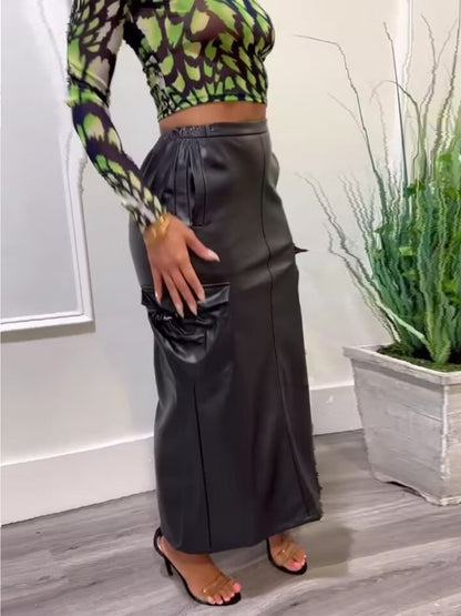 Gorgeousladie Faux Leather Cargo Skirt