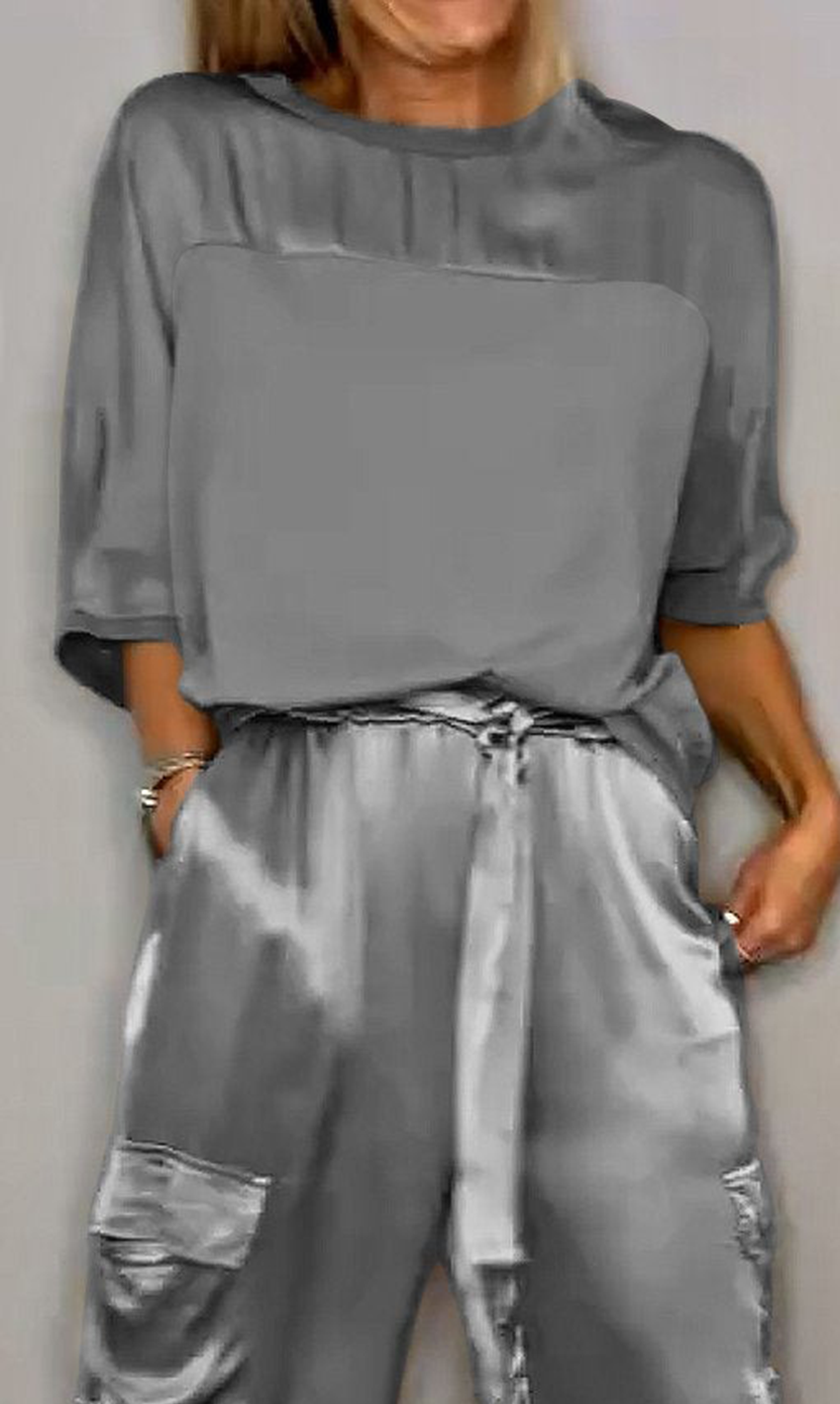 Women's Smooth Satin Half-sleeved Top and Pant purchased separately Grey top