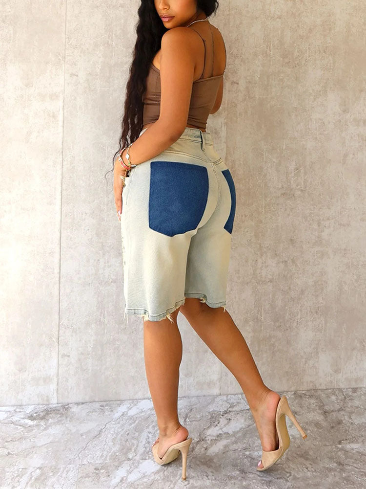 Denim Distressed Bermuda Shorts