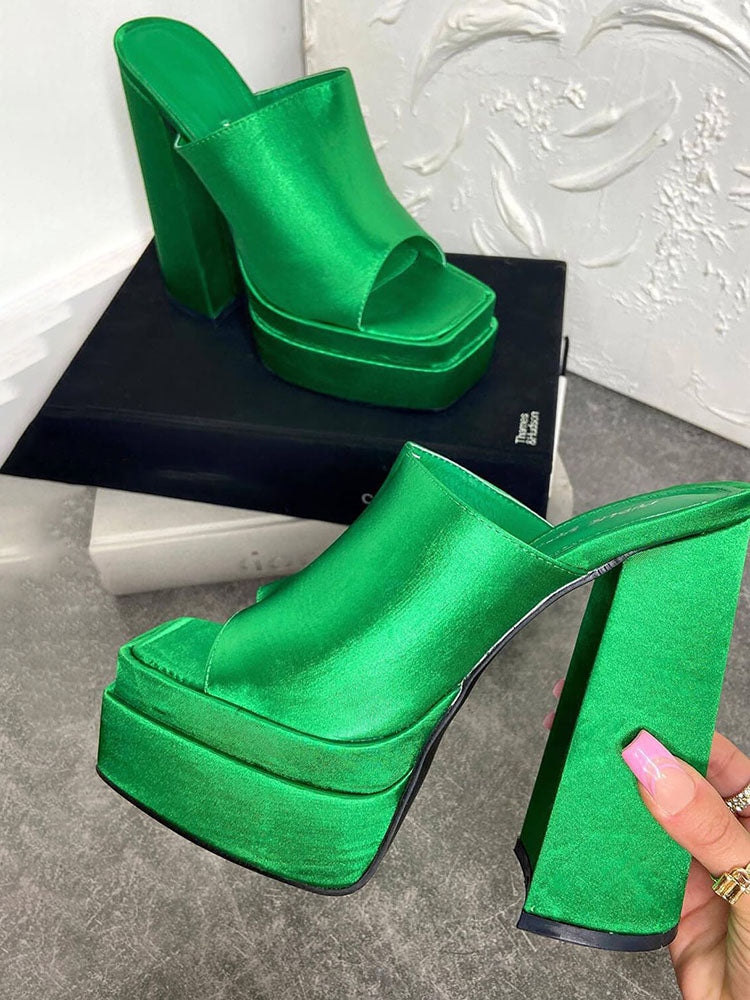 Platform Chunky Heeled Mules