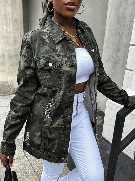 Camo Button-Front Jacket