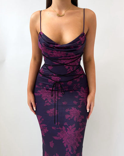 Halter Strap Backless Printed Dress