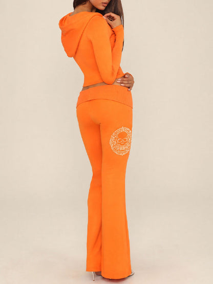Printed Hooded Top & Flare Pants Set